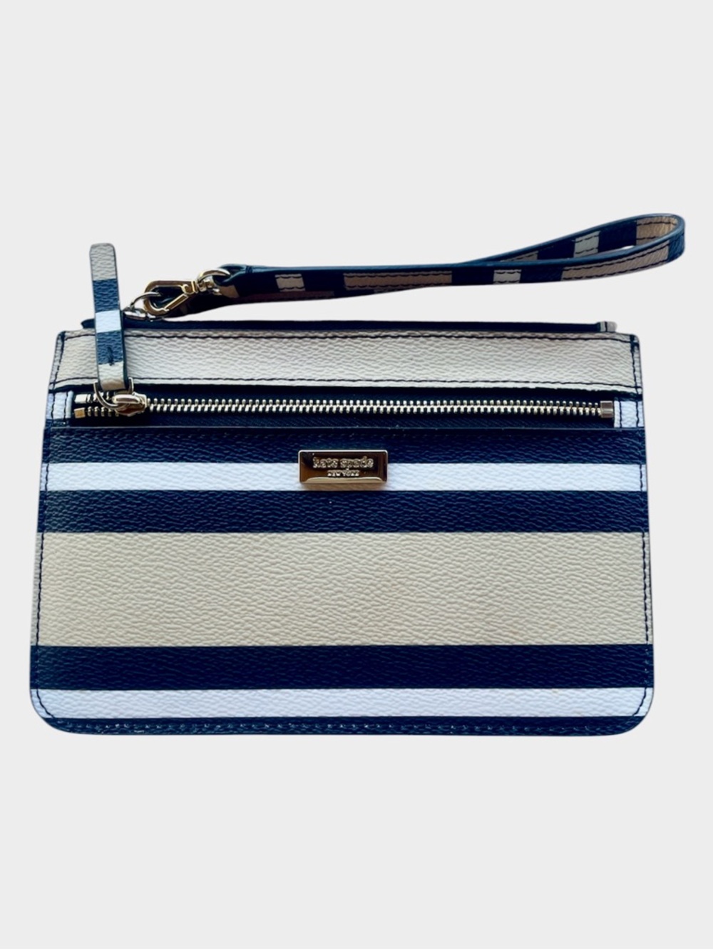 Kate Spade Striped Wristlet in Navy and Cream